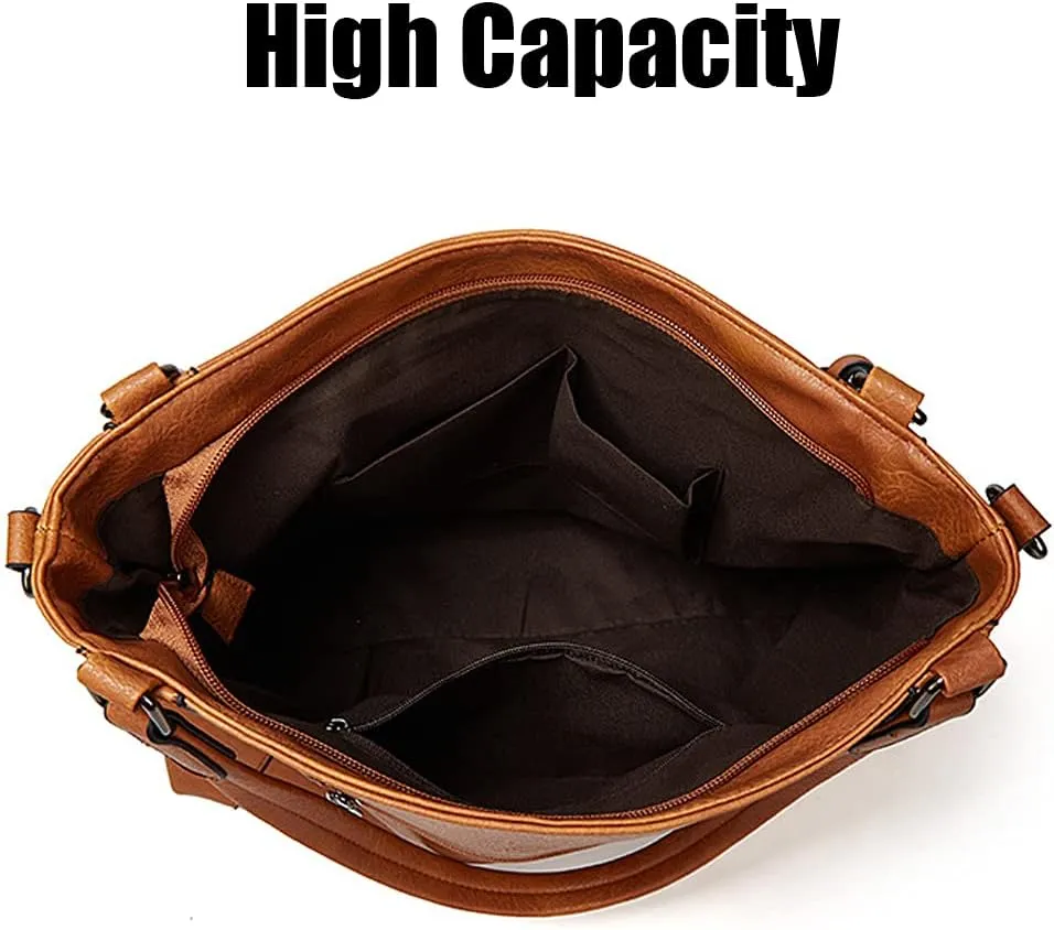 Women Handbag PU Leather Shoulder Bag Large Capacity Tote Bag with Detachable Shoulder Strap