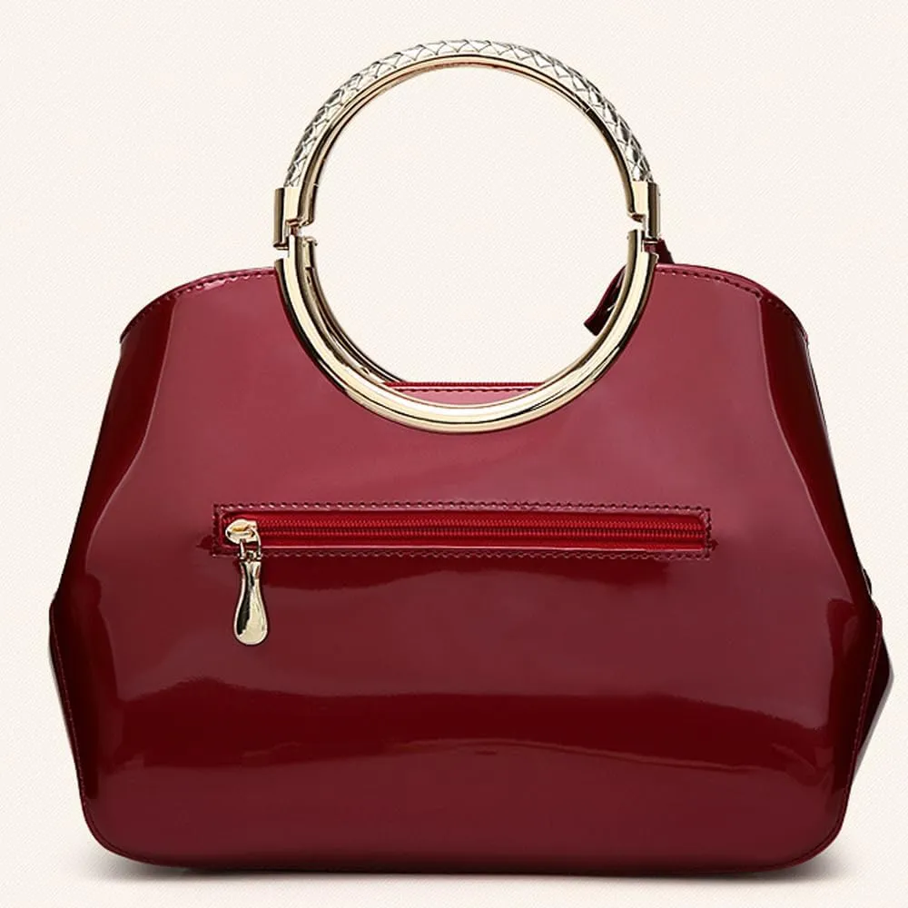 Women Ladies Purse and Handbag Patent Leather Satchel Tote Top Handle Shoulder Bag with Pendant
