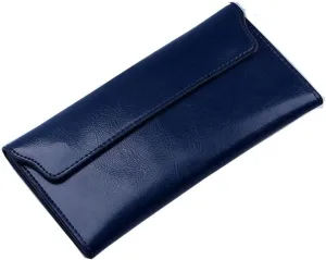 Women Long Wallet Genuine Cowhide Leather Cards Holder Clutch Purse Phone Bag (Royal Blue)