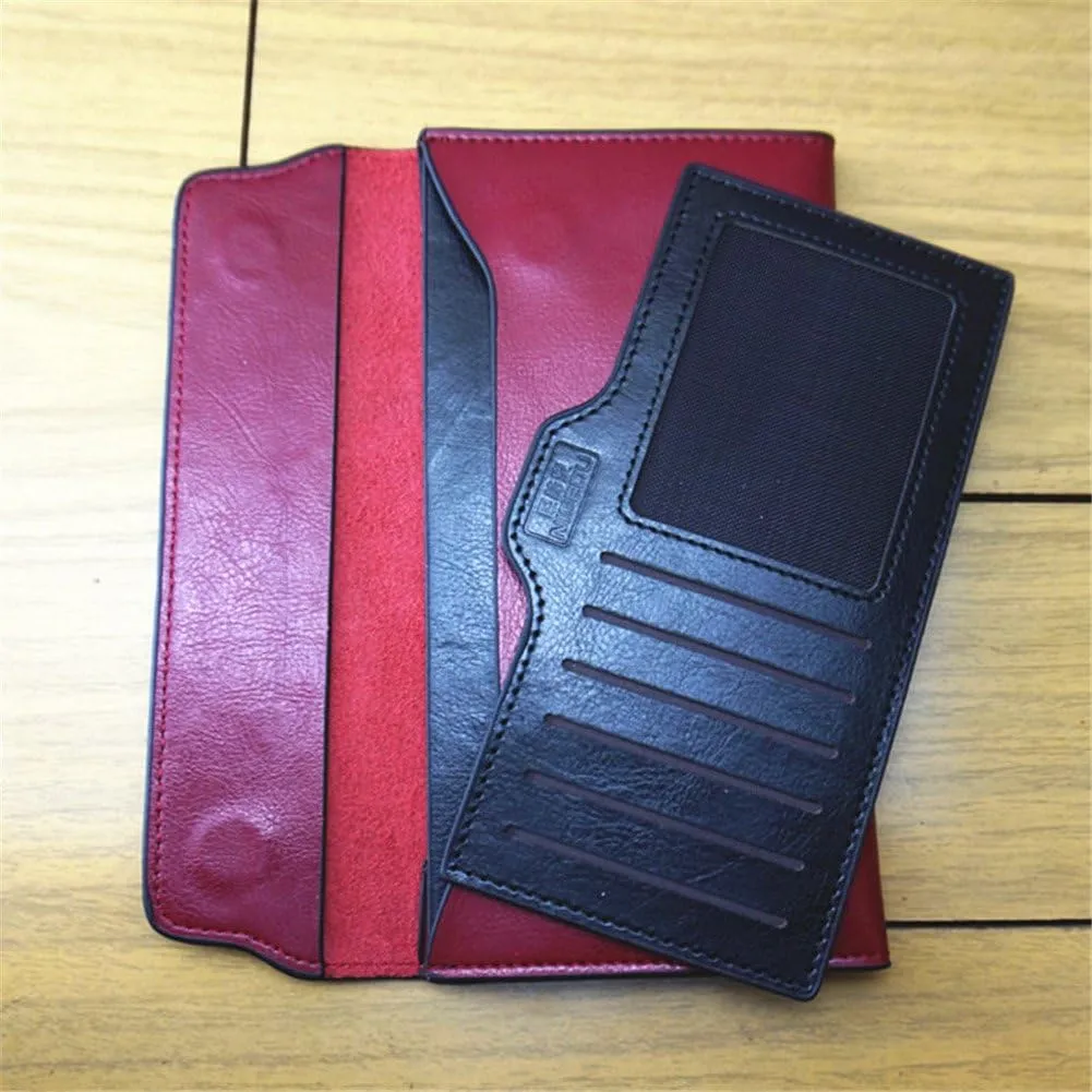 Women Long Wallet Genuine Cowhide Leather Cards Holder Clutch Purse Phone Bag (Wine Red)
