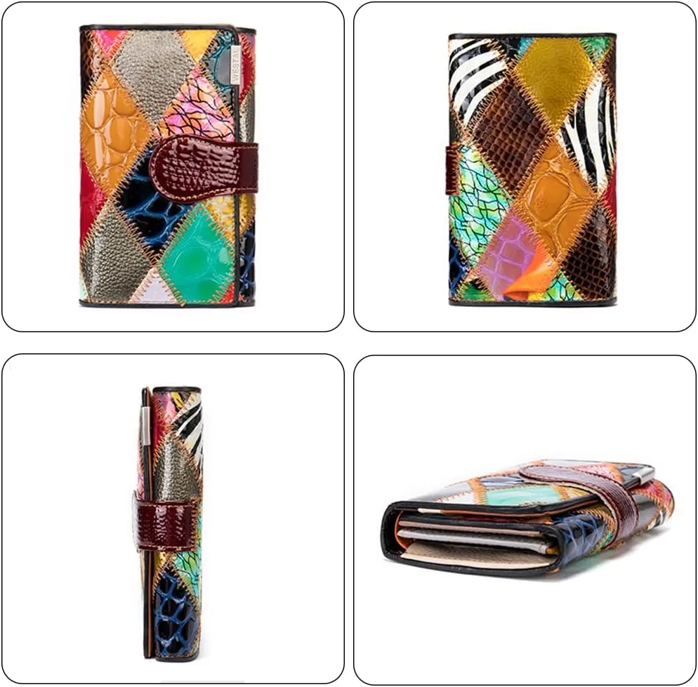 Women Multicolor Wallets Genuine Leather Card Holder Large Purses Phone Clutch (Multicoloured Diamond-S)