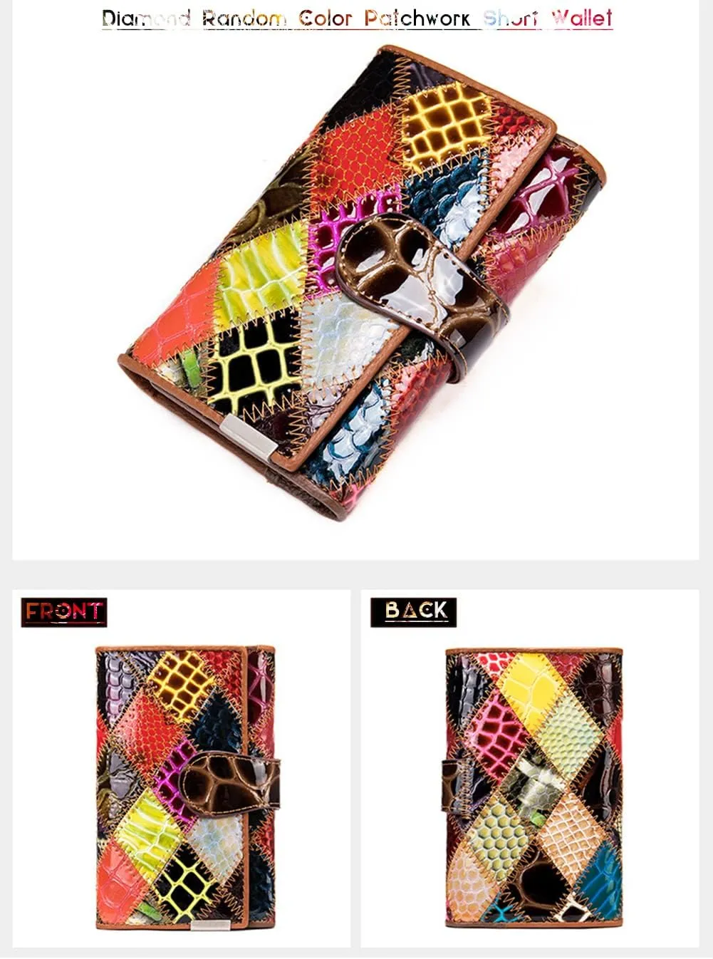 Women Multicolor Wallets Genuine Leather Card Holder Large Purses Phone Clutch (Multicoloured Diamond-S)