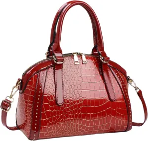 Women Patent Faux Leather Handbag Crossbody Purse Dome Satchel Purses Glossy Shell Shoulder Bag Top Handle Totes