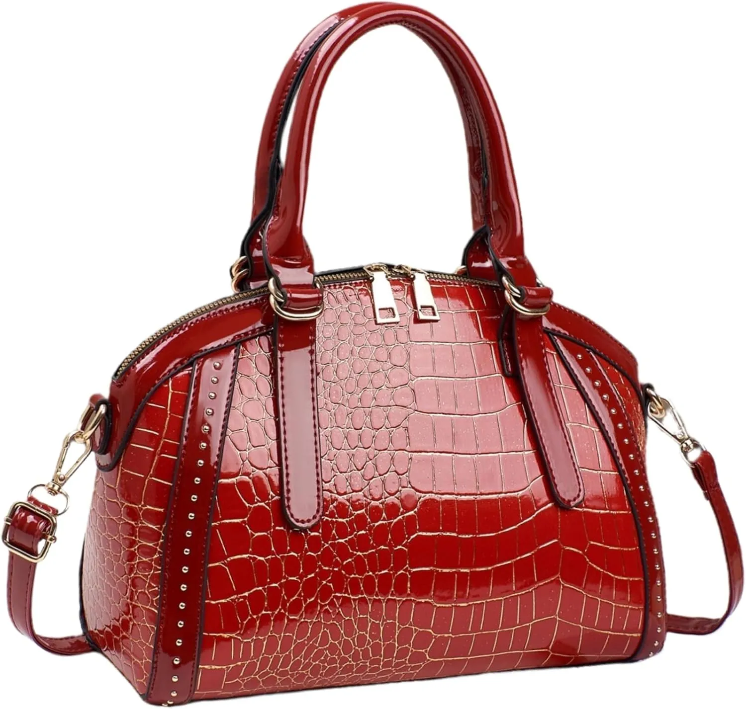Women Patent Faux Leather Handbag Crossbody Purse Dome Satchel Purses Glossy Shell Shoulder Bag Top Handle Totes