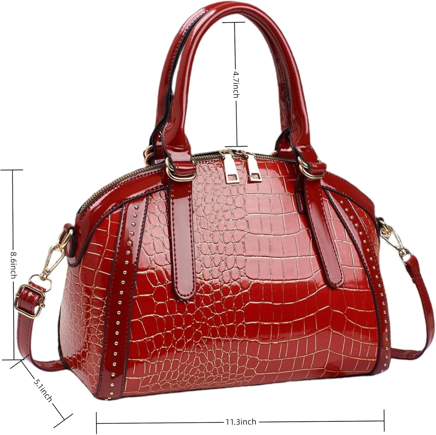 Women Patent Faux Leather Handbag Crossbody Purse Dome Satchel Purses Glossy Shell Shoulder Bag Top Handle Totes