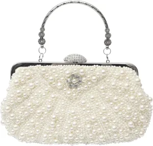 Women Pearl Evening Bag Beaded Clutch Bag Bridal Wedding Purse Elegant Crossbody Bag Shoulder Bag with Chain