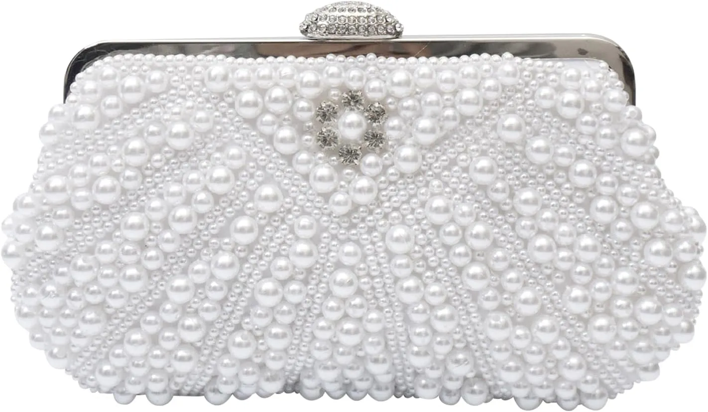 Women Pearl Evening Bag Beaded Clutch Bag Bridal Wedding Purse Elegant Crossbody Bag Shoulder Bag with Chain