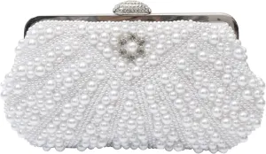 Women Pearl Evening Bag Beaded Clutch Bag Bridal Wedding Purse Elegant Crossbody Bag Shoulder Bag with Chain