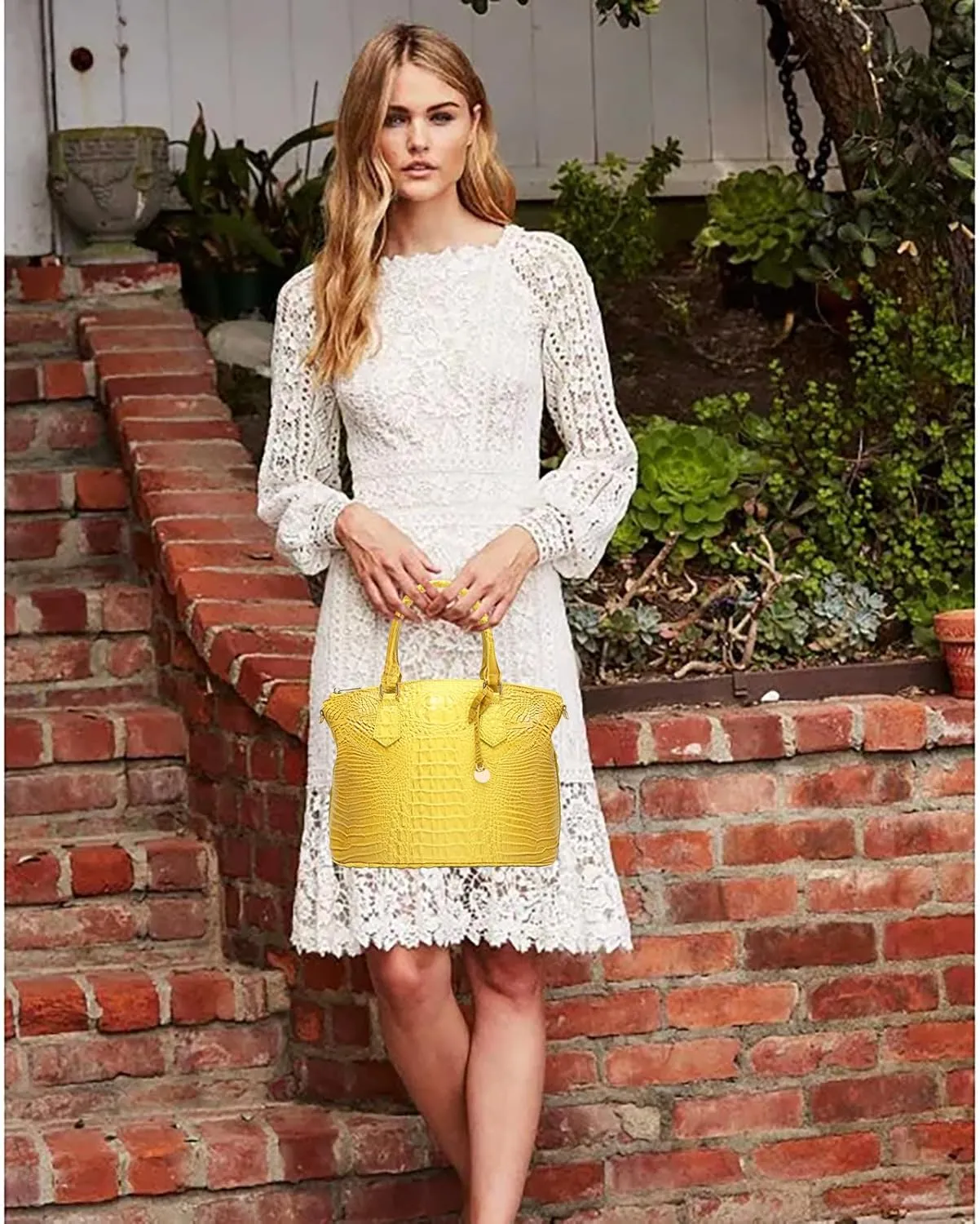 Women Purse Vegan Leather Crocodile-Embossed Pattern With Removable Shoulder Strap Top Handle Large Shoulder Bags
