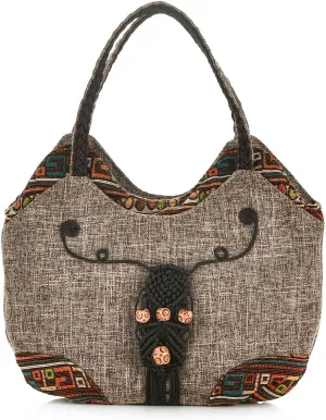 Women Retro Floral Ethnic Top-handle Purse Vintage Flowers Handmade Braid Knot Tote Handbag Wedding Party Travel Beach Bag