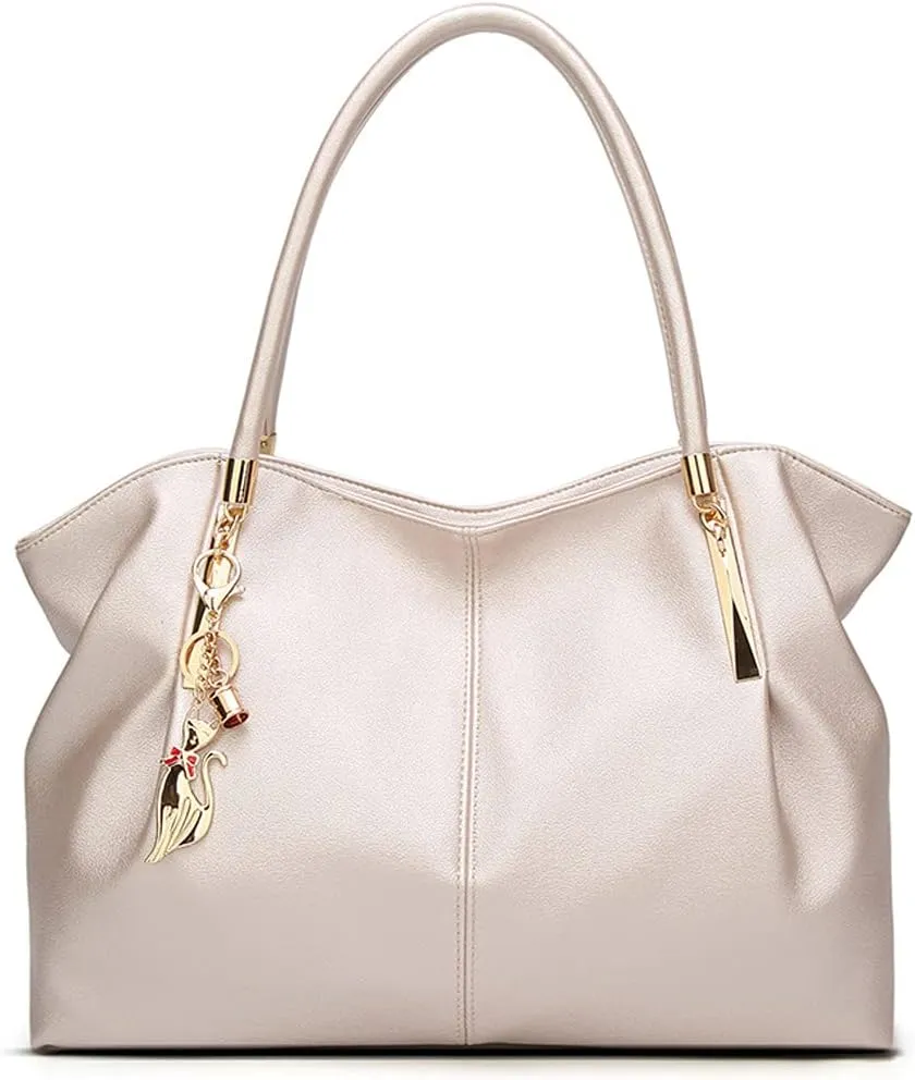 Women Shoulder Bag PU Leather Tote Bag Fashionable Large Capacity Handbag with Hardware Ornaments