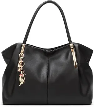 Women Shoulder Bag PU Leather Tote Bag Fashionable Large Capacity Handbag with Hardware Ornaments