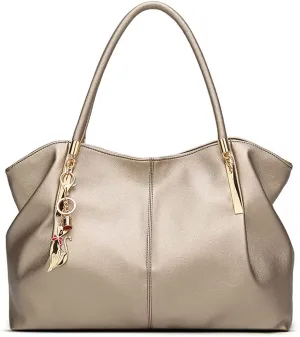 Women Shoulder Bag PU Leather Tote Bag Fashionable Large Capacity Handbag with Hardware Ornaments