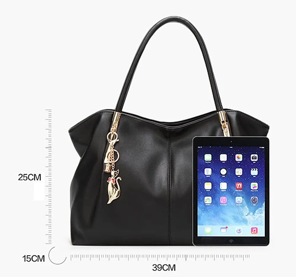 Women Shoulder Bag PU Leather Tote Bag Fashionable Large Capacity Handbag with Hardware Ornaments