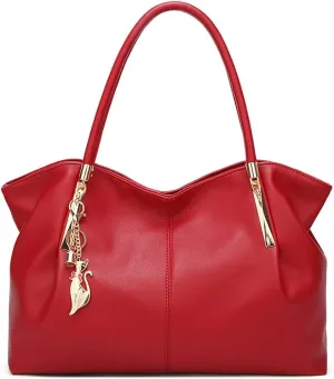 Women Shoulder Bag PU Leather Tote Bag Fashionable Large Capacity Handbag with Hardware Ornaments