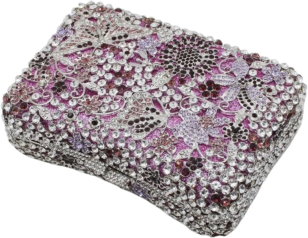 Women Sparkly Rhinestone Evening Clutch Butterfly Flower Crystal Purse Luxury Bride Evening Handbag Minaudiere Bag