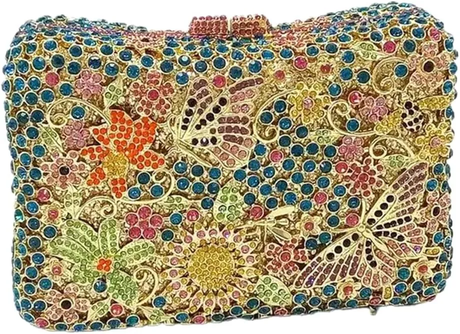 Women Sparkly Rhinestone Evening Clutch Butterfly Flower Crystal Purse Luxury Bride Evening Handbag Minaudiere Bag