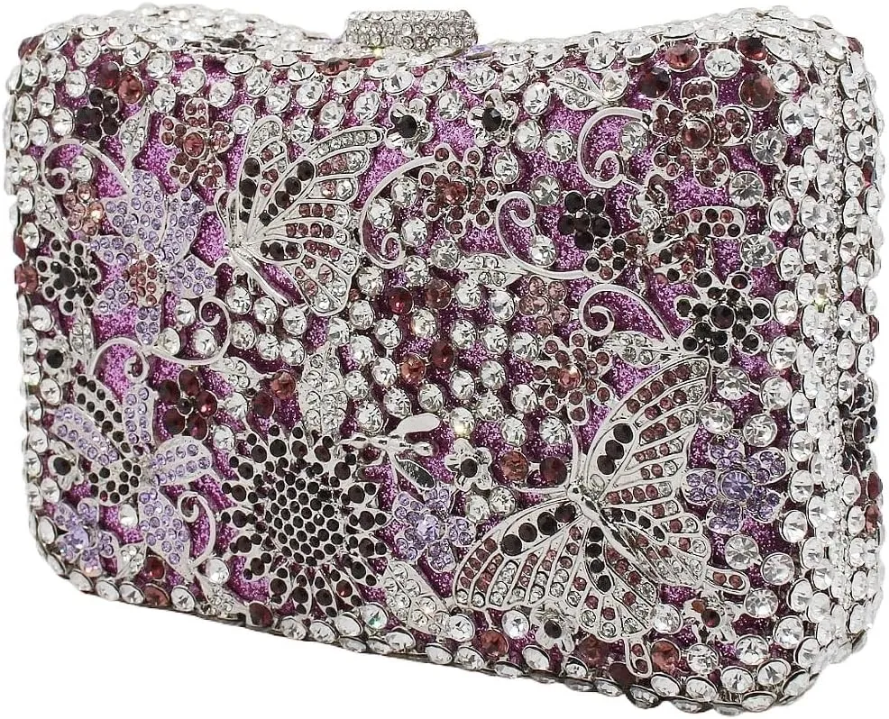 Women Sparkly Rhinestone Evening Clutch Butterfly Flower Crystal Purse Luxury Bride Evening Handbag Minaudiere Bag