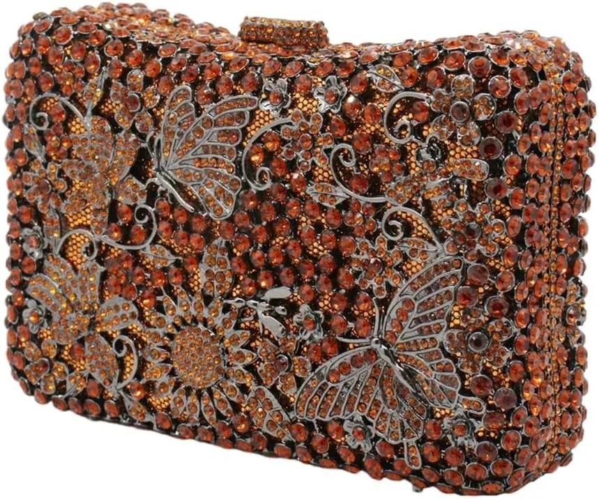 Women Sparkly Rhinestone Evening Clutch Butterfly Flower Crystal Purse Luxury Bride Evening Handbag Minaudiere Bag