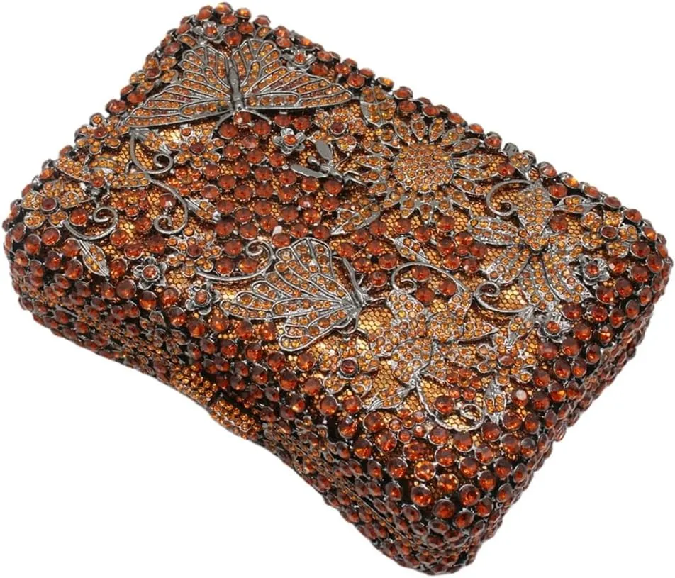 Women Sparkly Rhinestone Evening Clutch Butterfly Flower Crystal Purse Luxury Bride Evening Handbag Minaudiere Bag