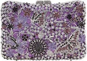 Women Sparkly Rhinestone Evening Clutch Butterfly Flower Crystal Purse Luxury Bride Evening Handbag Minaudiere Bag