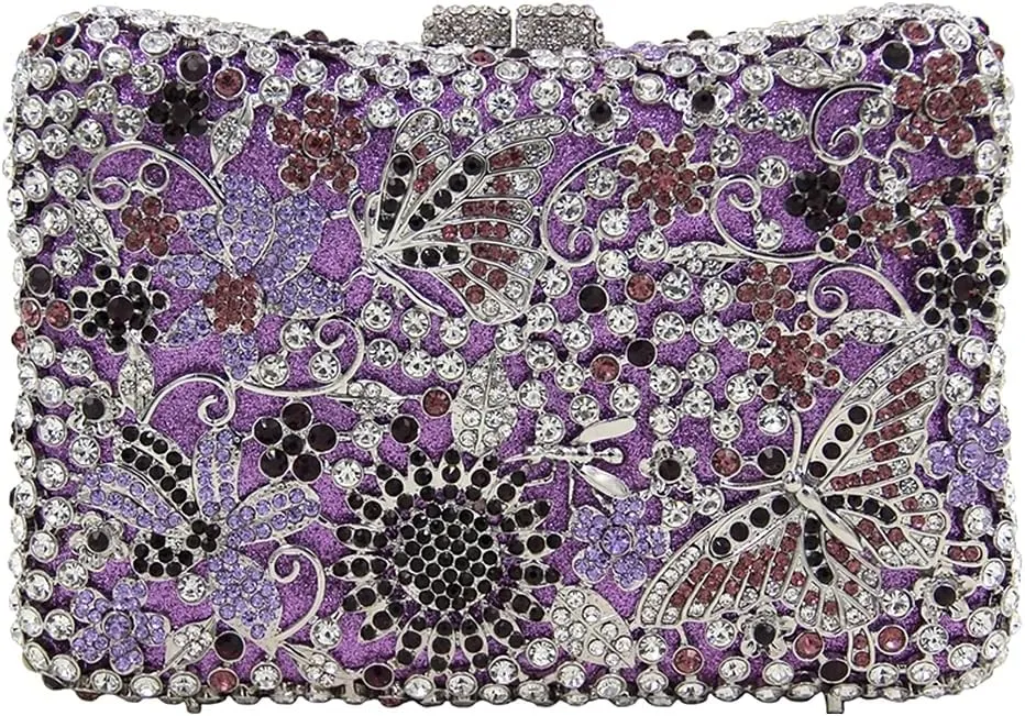 Women Sparkly Rhinestone Evening Clutch Butterfly Flower Crystal Purse Luxury Bride Evening Handbag Minaudiere Bag