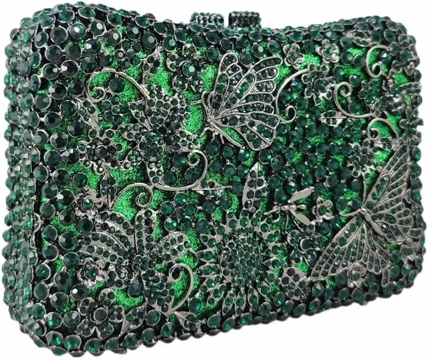 Women Sparkly Rhinestone Evening Clutch Butterfly Flower Crystal Purse Luxury Bride Evening Handbag Minaudiere Bag