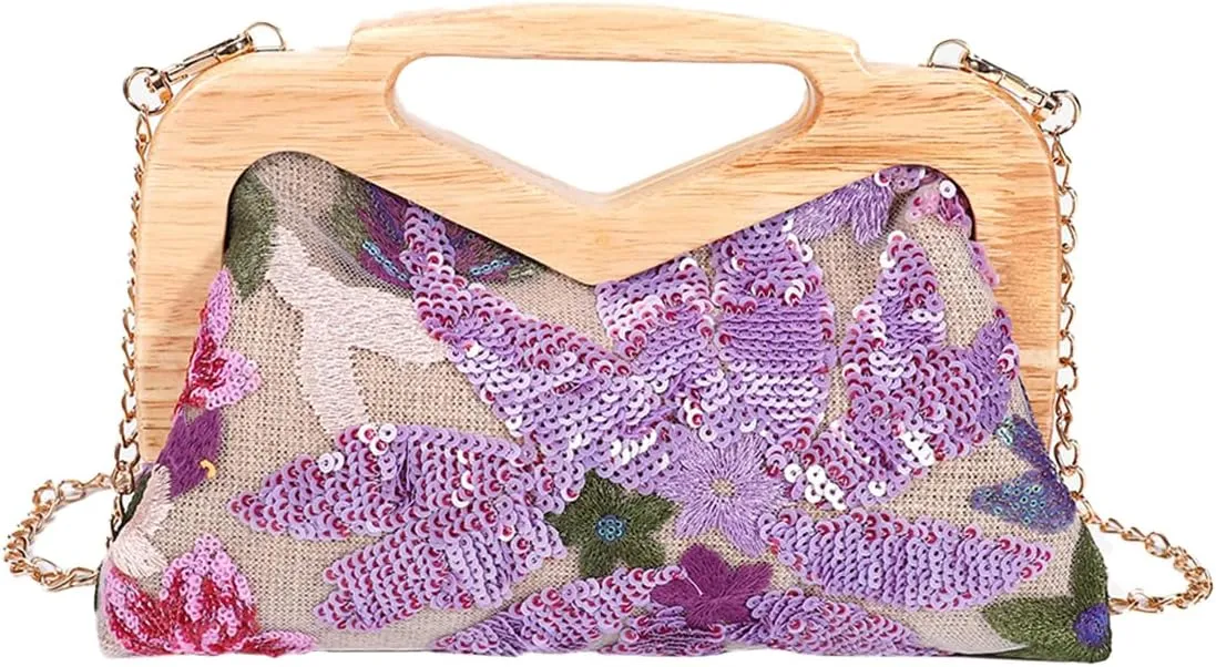Women Straw Clutch Purse Ladies Sequin Flower Evening Bag Summer Beach Handbag Casual Woven Rattan Tote Bag