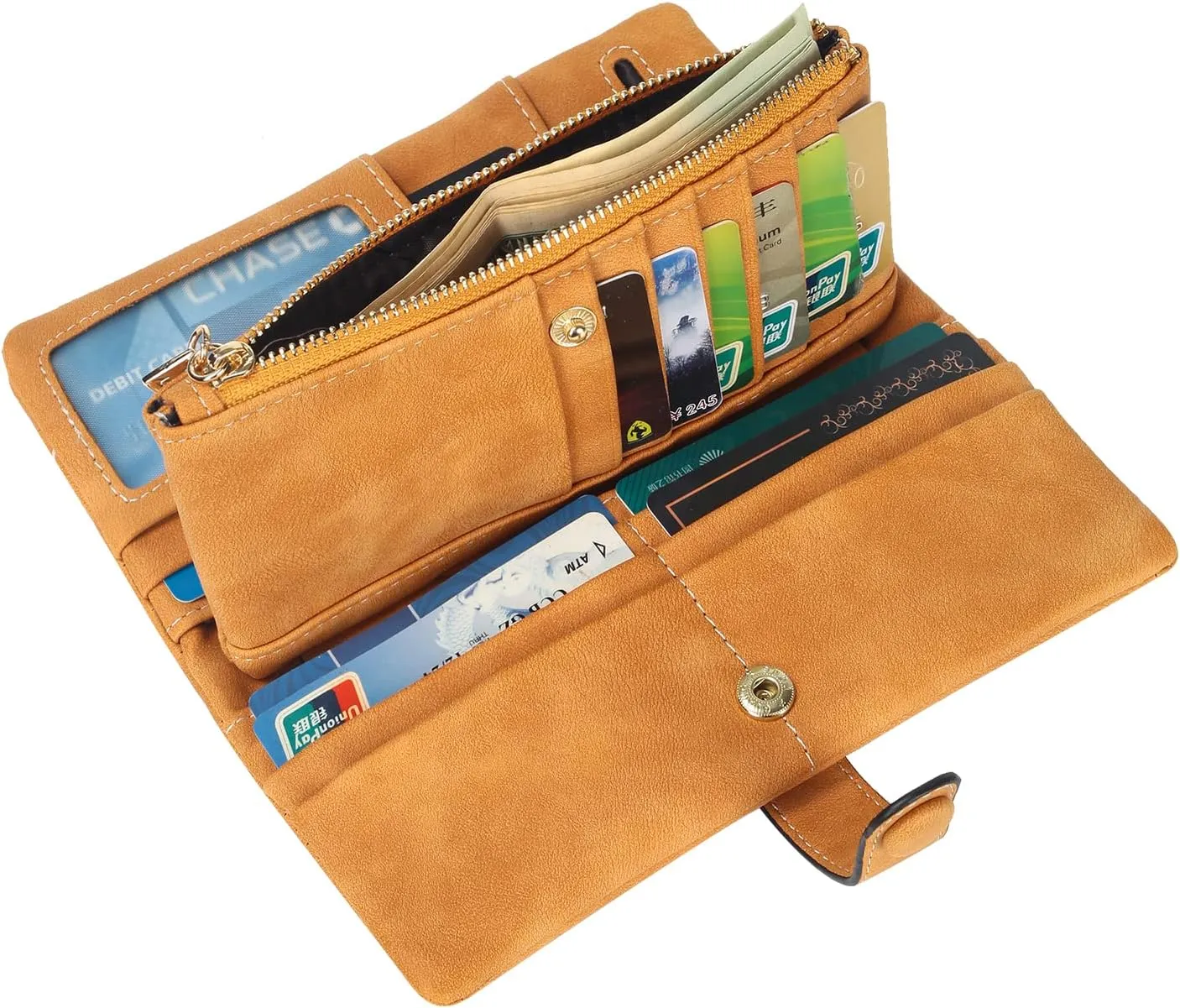 Women Vegan Leather Wallet Bifold Clutch Large Capacity Card Organizer Buckle Long Purse for Girls Candy Color