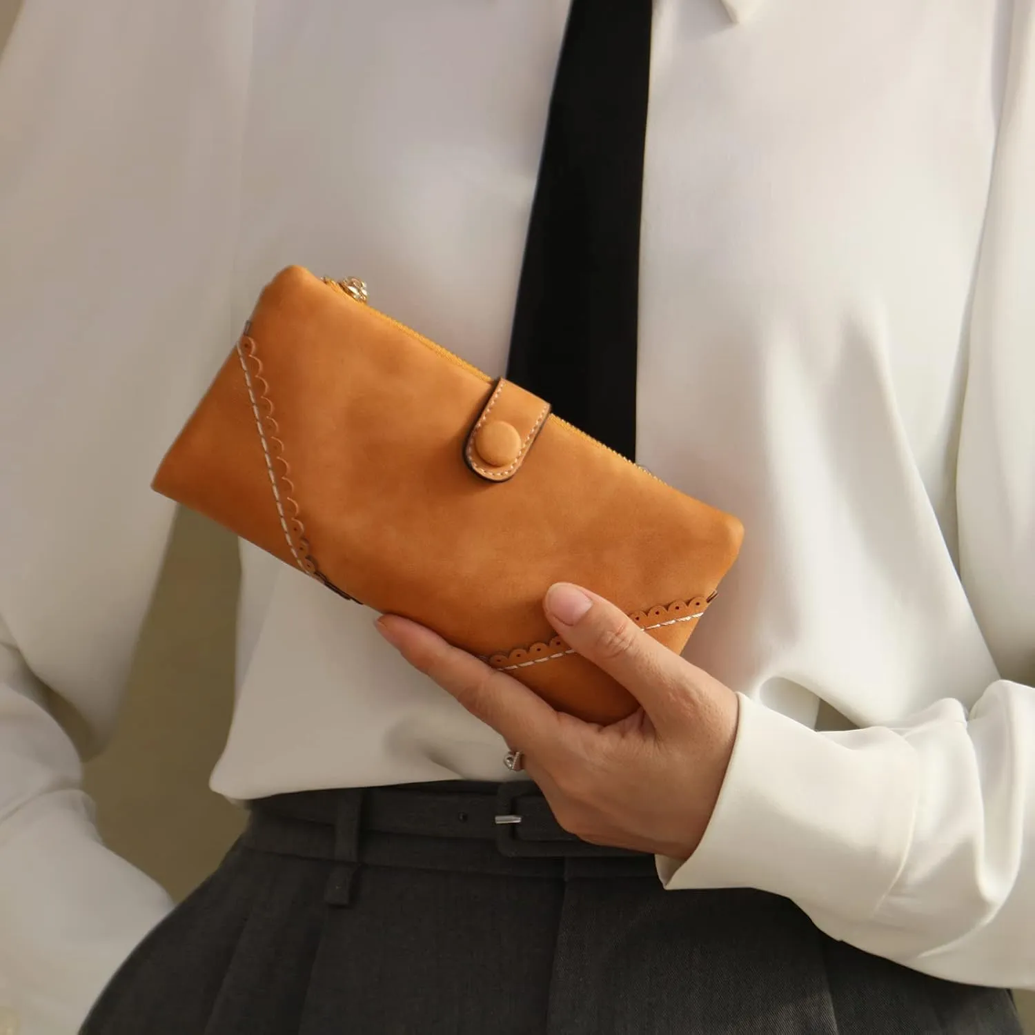 Women Vegan Leather Wallet Bifold Clutch Large Capacity Card Organizer Buckle Long Purse for Girls Candy Color