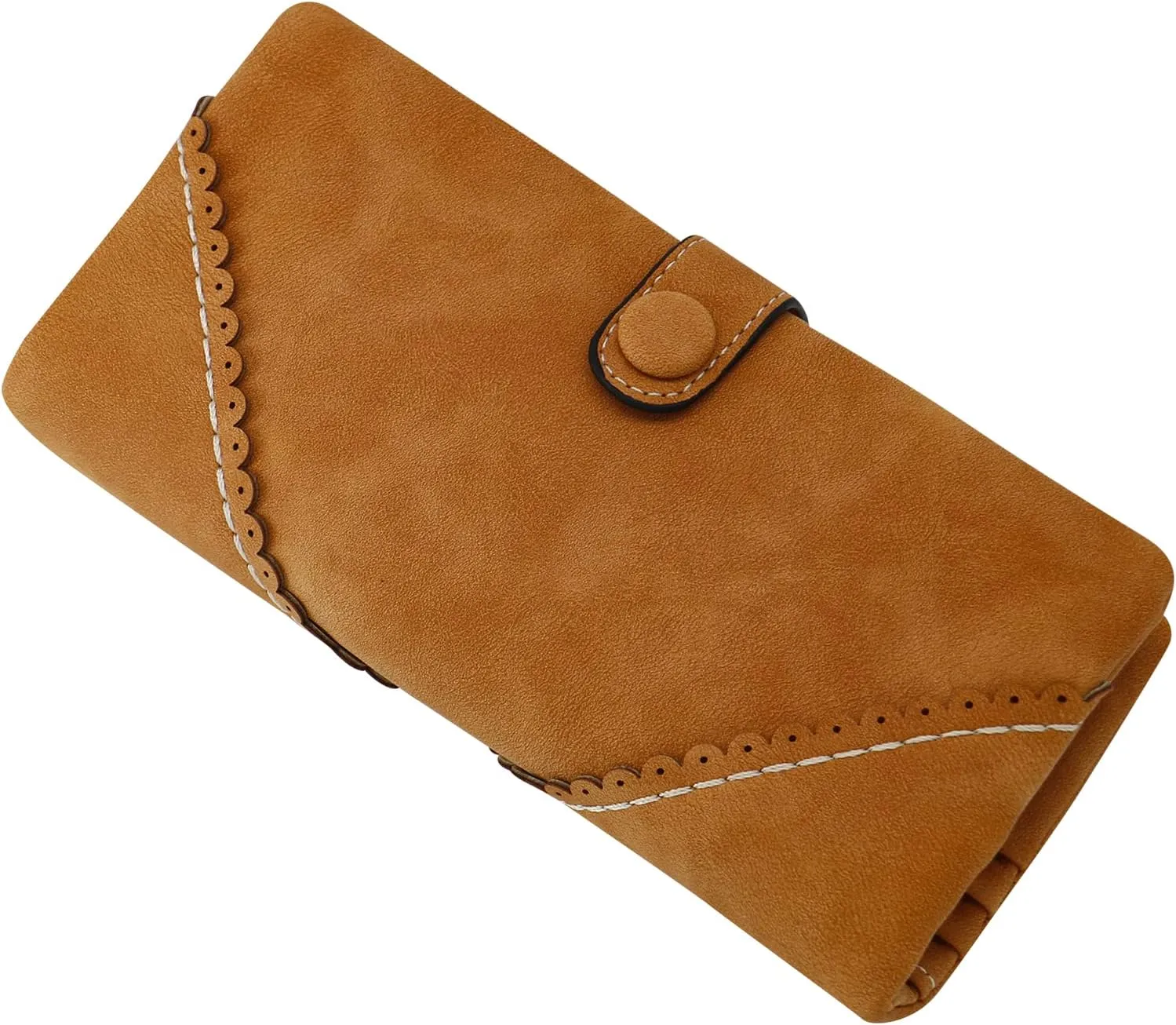 Women Vegan Leather Wallet Bifold Clutch Large Capacity Card Organizer Buckle Long Purse for Girls Candy Color