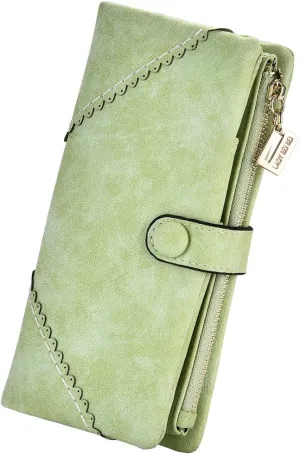 Women Vegan Leather Wallet Bifold Clutch Large Capacity Card Organizer Buckle Long Purse for Girls Candy Color