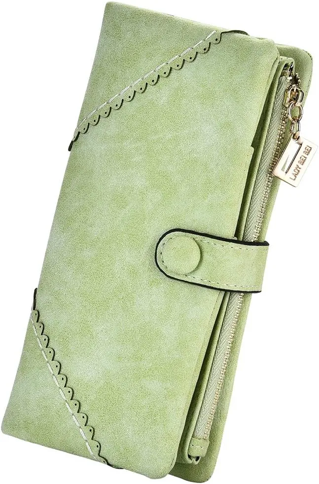 Women Vegan Leather Wallet Bifold Clutch Large Capacity Card Organizer Buckle Long Purse for Girls Candy Color
