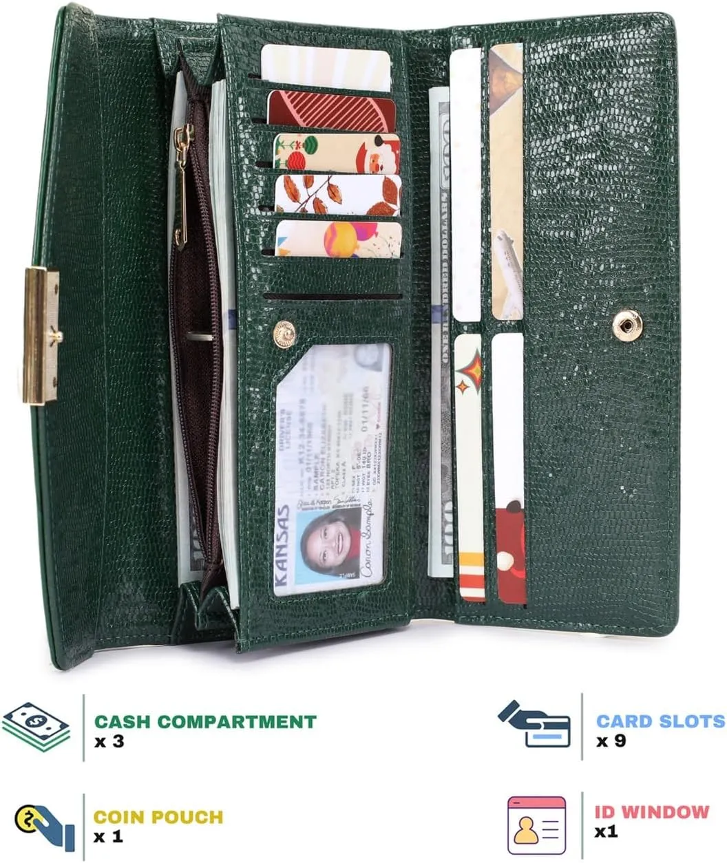 Women Wallet Large, Bifold Wallets for Women, PU Leather, Animal Print, Card Slots and Coin Compartments