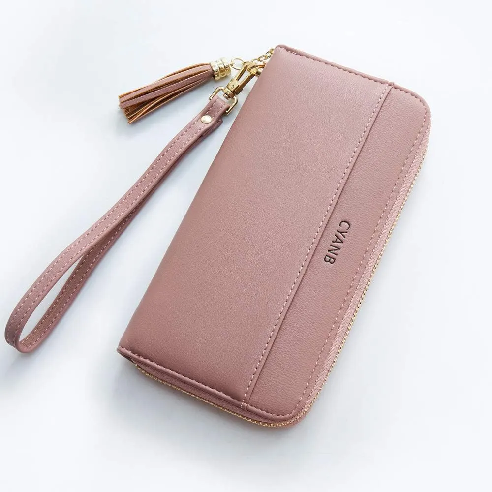 Women Wallets Tassel Bifold Ladies Cluth Wristlet Wrist strap Long Purse