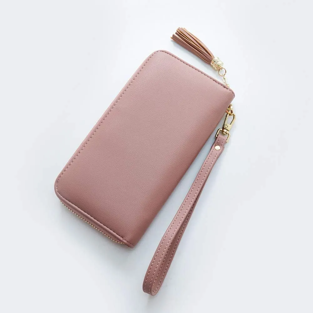 Women Wallets Tassel Bifold Ladies Cluth Wristlet Wrist strap Long Purse