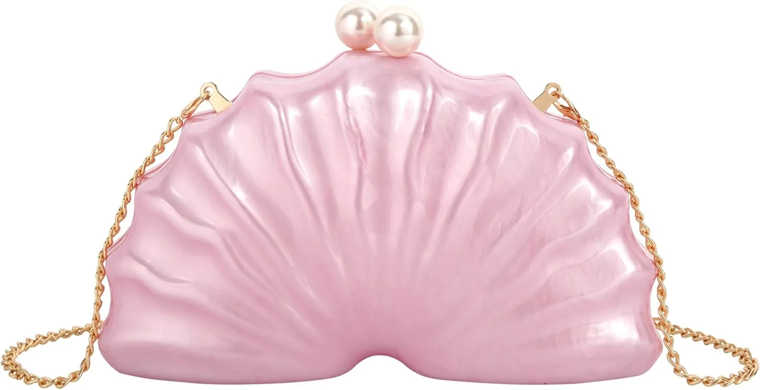 Women's Acrylic Seashell Evening Purse Chain Strap Shoulder Handbag Marble Wedding Party Crossbody Bag
