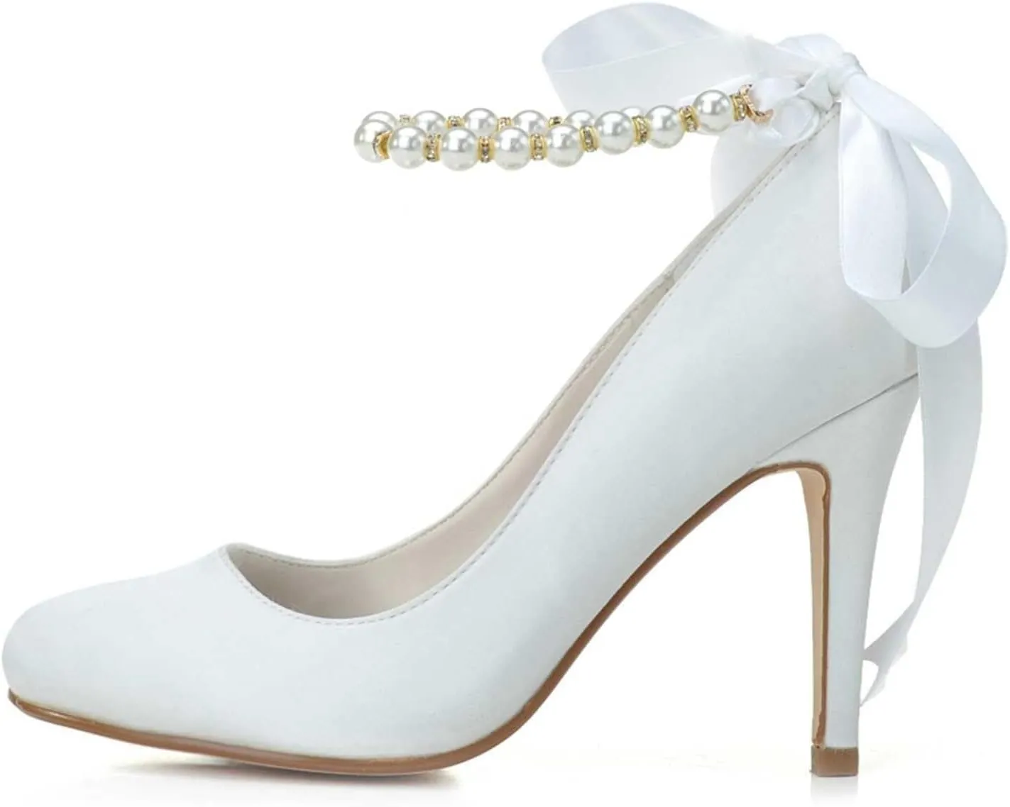 Women's Closed Toe Satin Wedding Heels for Women High Heels Kitten Heels,Round Head Pumps Pearl Prom Dress Shoes Ivory(Red,4.5 UK)