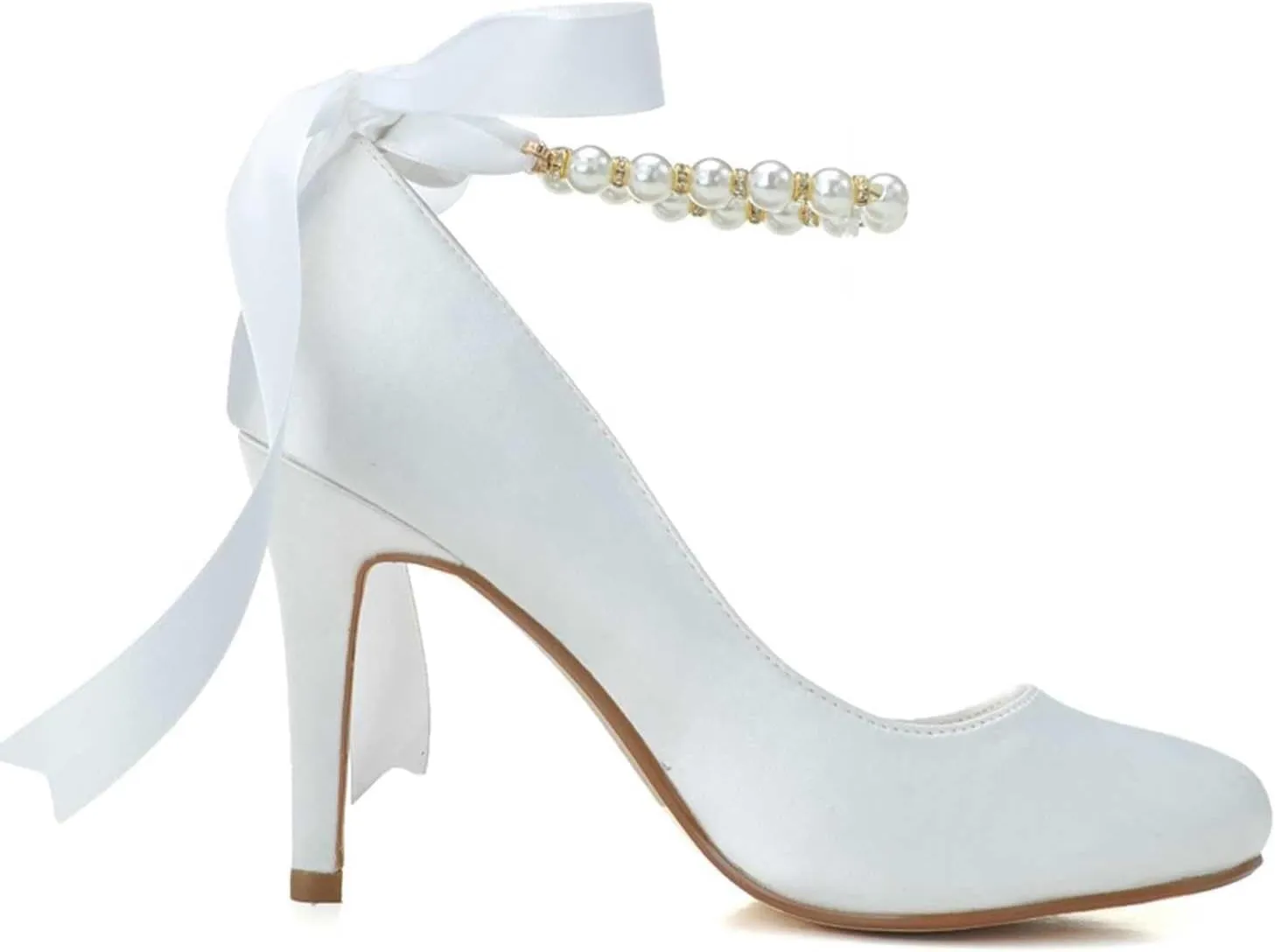 Women's Closed Toe Satin Wedding Heels for Women High Heels Kitten Heels,Round Head Pumps Pearl Prom Dress Shoes Ivory(Red,4.5 UK)