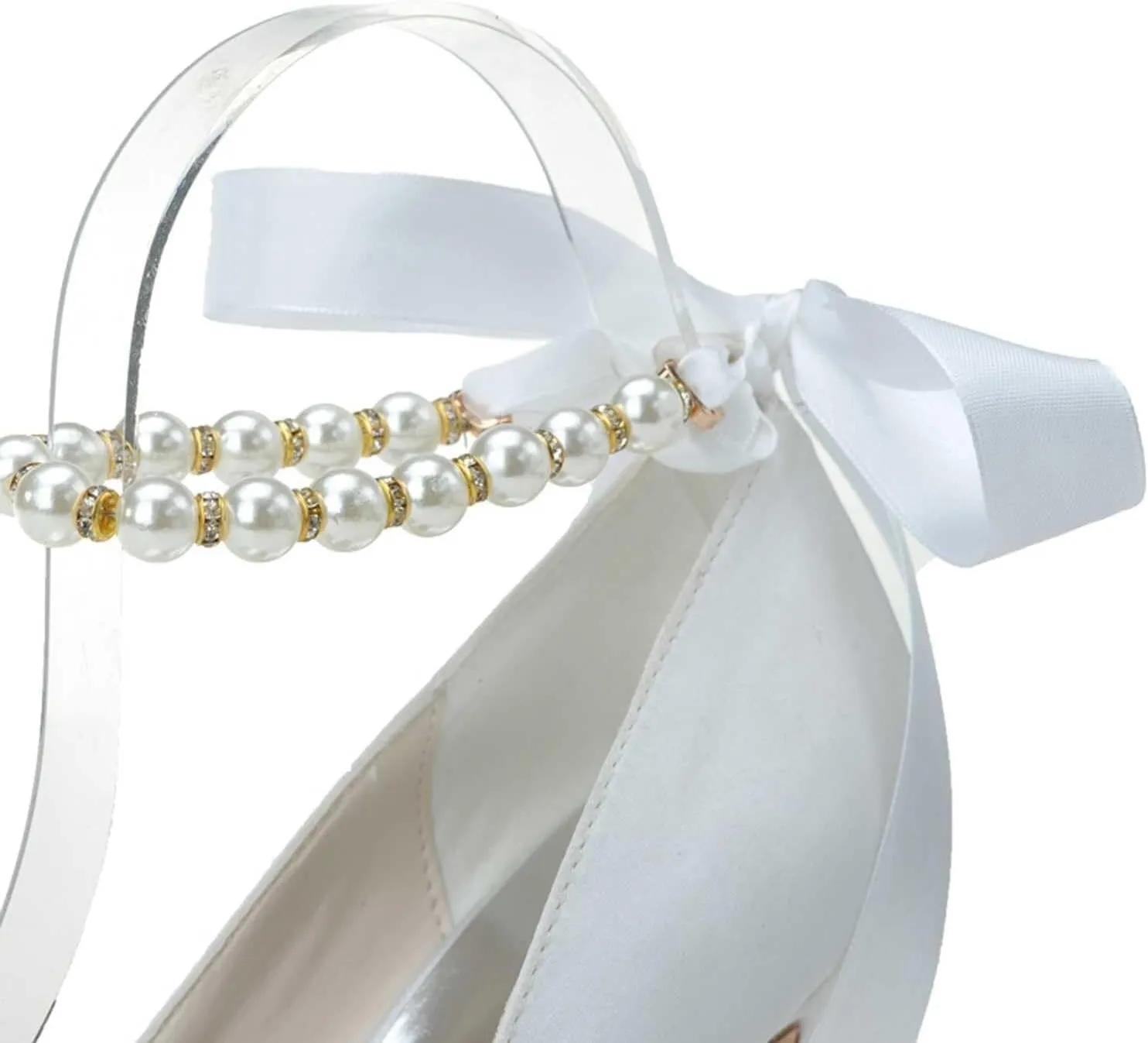 Women's Closed Toe Satin Wedding Heels for Women High Heels Kitten Heels,Round Head Pumps Pearl Prom Dress Shoes Ivory(Red,4.5 UK)