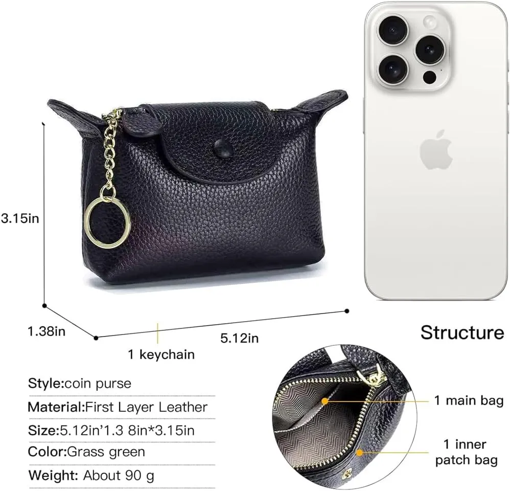 Women's Coin Purse with KeyChain, LongChamp Mini Bag with Zipper - Wristlet Wallets for Men & Women