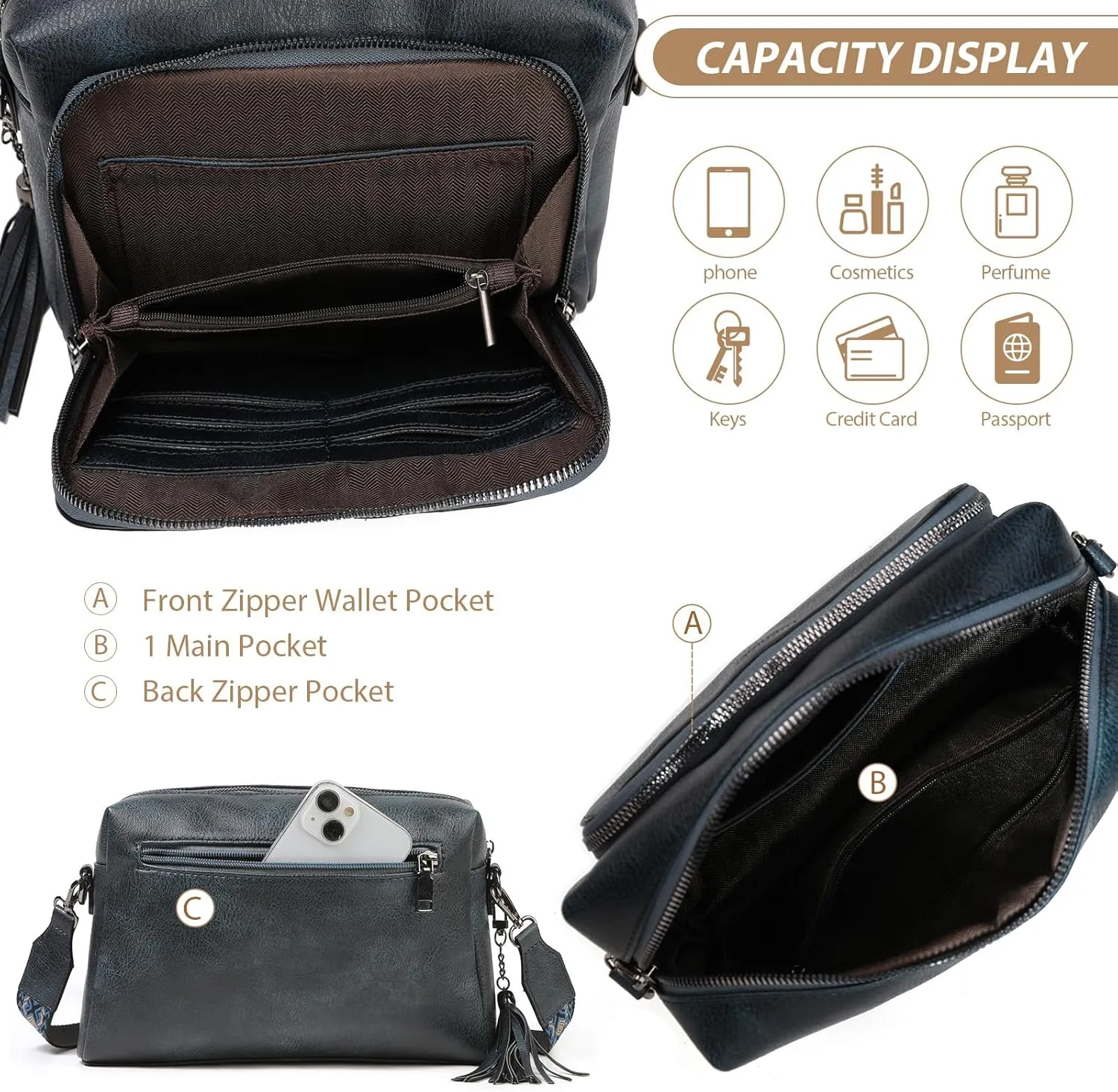 Womens Crossbody Purses,Vegan Leather Medium Cross Body Purses Bag for women,Crossbody Messenger Bag Built in Wallet