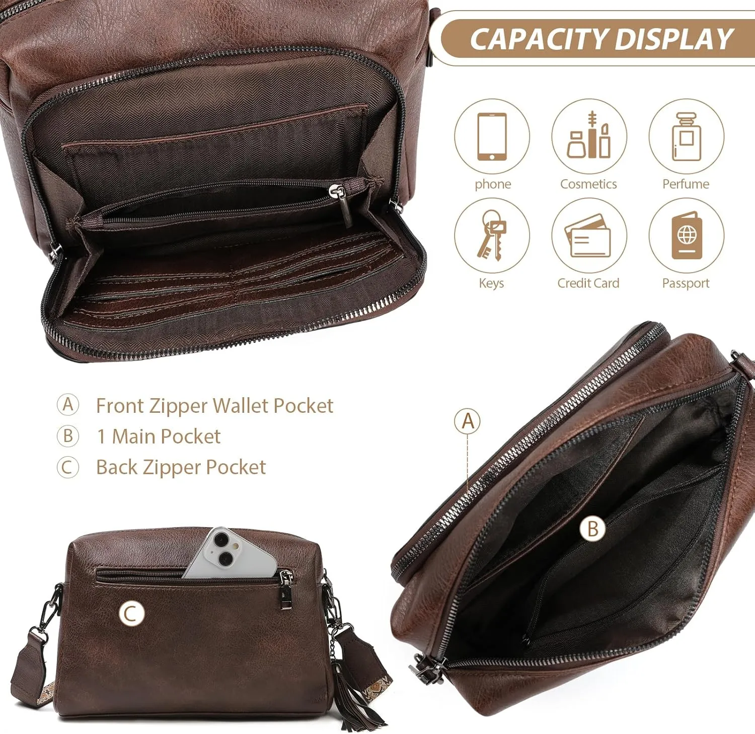 Womens Crossbody Purses,Vegan Leather Medium Cross Body Purses Bag for women,Crossbody Messenger Bag Built in Wallet