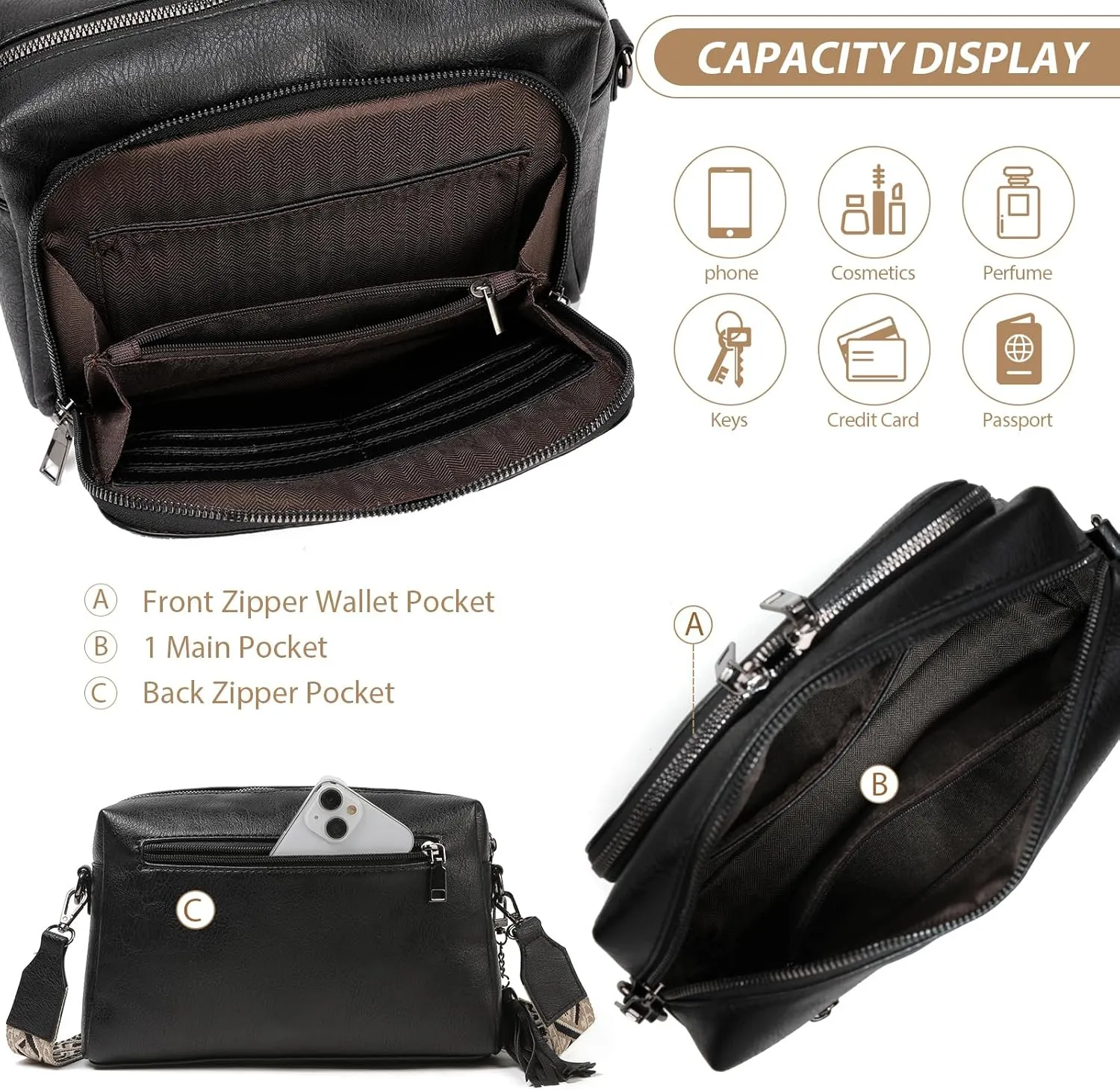 Womens Crossbody Purses,Vegan Leather Medium Cross Body Purses Bag for women,Crossbody Messenger Bag Built in Wallet