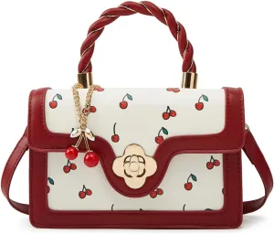 Womens Cute Cherry Vegan Leather Shoulder Crossbody Bag Fashion Purse Small Totes Y2k Handbag Satchel Clutch Gifts