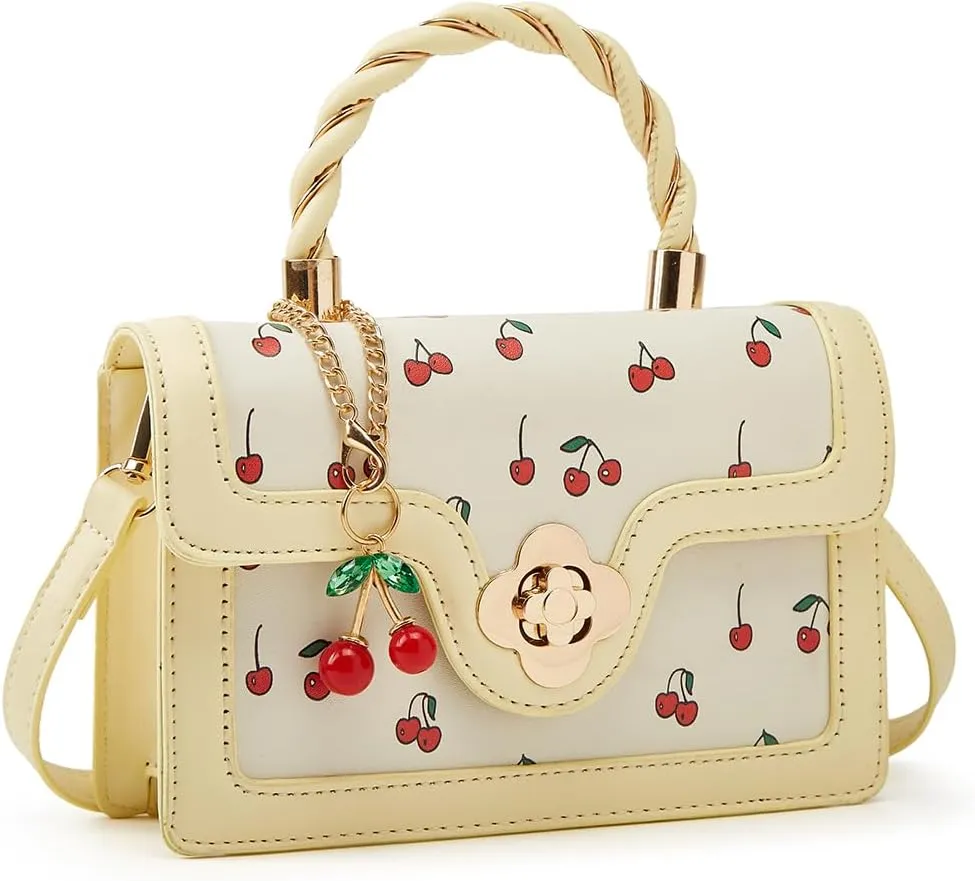 Womens Cute Cherry Vegan Leather Shoulder Crossbody Bag Fashion Purse Small Totes Y2k Handbag Satchel Clutch Gifts