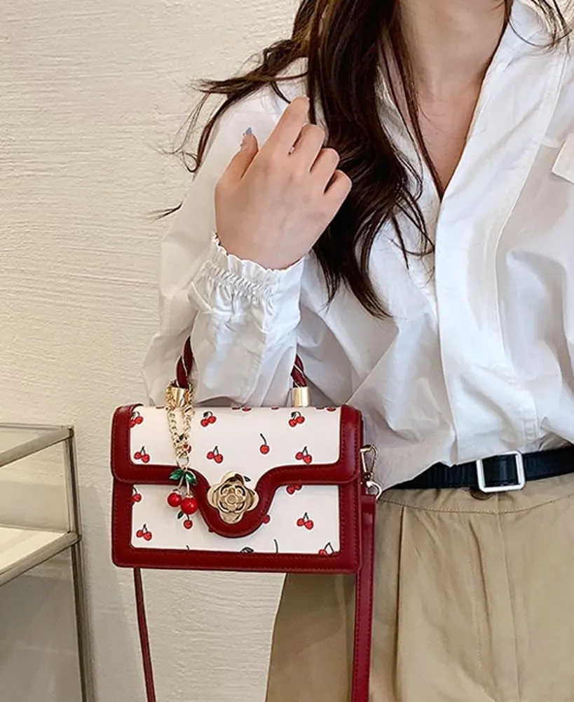 Womens Cute Cherry Vegan Leather Shoulder Crossbody Bag Fashion Purse Small Totes Y2k Handbag Satchel Clutch Gifts