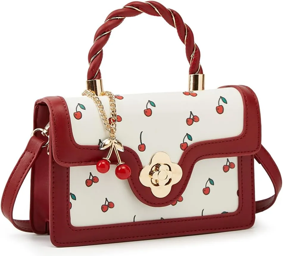Womens Cute Cherry Vegan Leather Shoulder Crossbody Bag Fashion Purse Small Totes Y2k Handbag Satchel Clutch Gifts