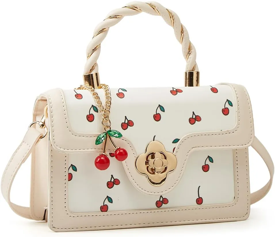 Womens Cute Cherry Vegan Leather Shoulder Crossbody Bag Fashion Purse Small Totes Y2k Handbag Satchel Clutch Gifts