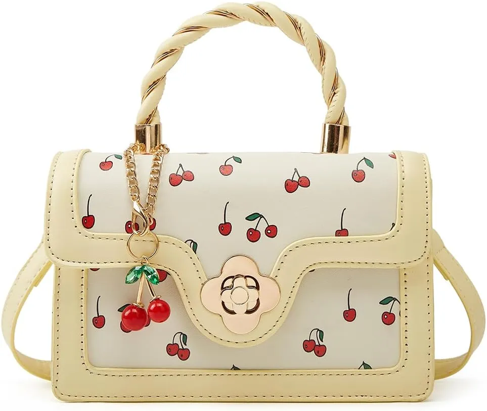 Womens Cute Cherry Vegan Leather Shoulder Crossbody Bag Fashion Purse Small Totes Y2k Handbag Satchel Clutch Gifts